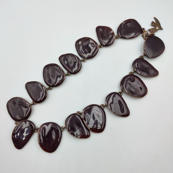 Cecile Jeanne Paris Burgundy Plum Color Enamel Panel Statement Necklace Rare - Picture 4 of 15